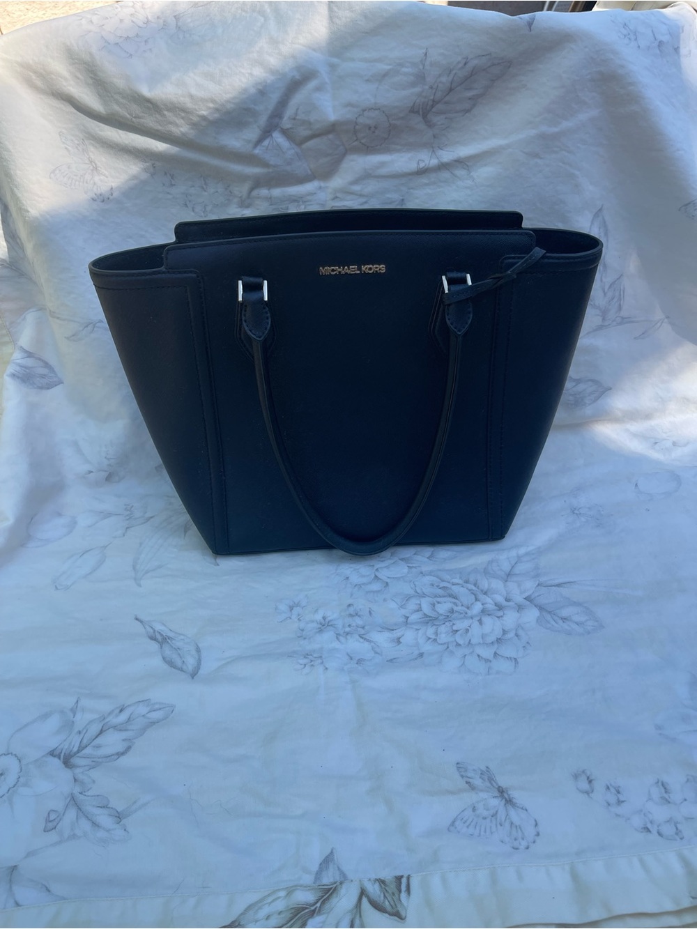 Michael Kors Navy Saffiano Leather Tote with Gold MK Charm - Picture 6 of 6